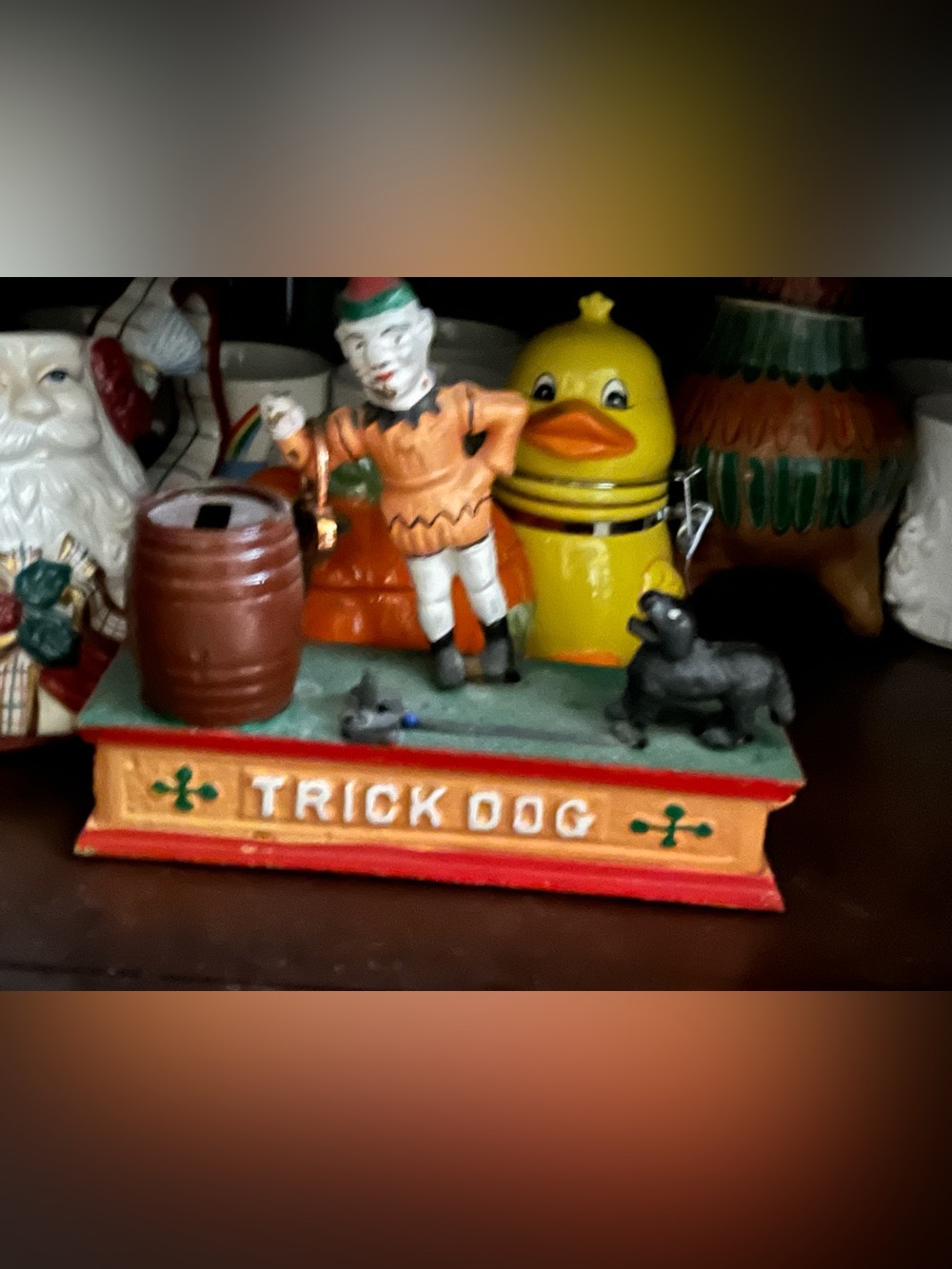 Trick Dog Vintage-Style Decorative Figurine - Orange/Green